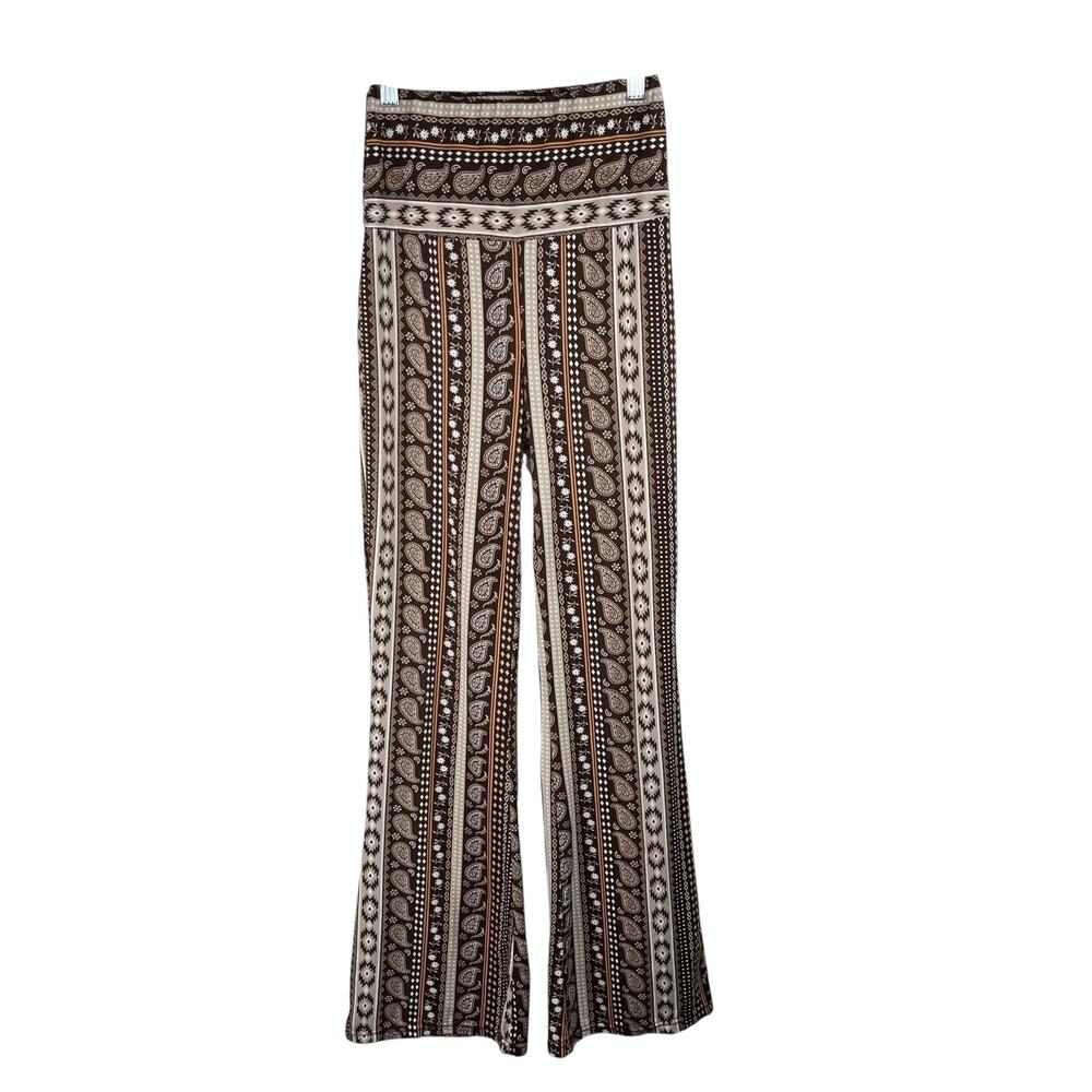 Shosho Brown Aztec Paisley Floral Stripe Flared T-Shirt Legging Pants Small